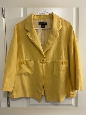 Larry Levine Spring Bright Yellow Light Linen-Blend Blazer